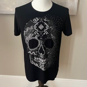 Ay Guey, Mexican designer rhinestone embellished skull tshirt